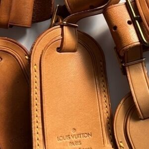 Louis Vuitton Tan Leather Luggage Tag Set with Straps